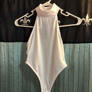 NWT nasty gal white bodysuit sz sm high leg thong